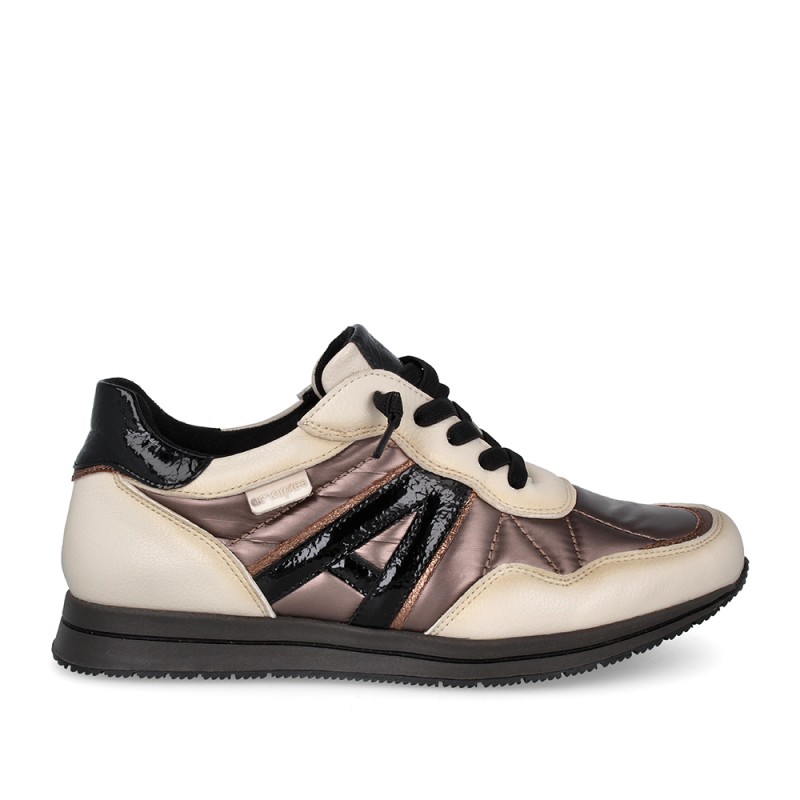 Deportivo Sneakers Casual AMARPIES cordón elástico letra lateral crema-bronce