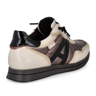 Deportivo Sneakers Casual AMARPIES cordón elástico letra lateral crema-bronce - Imagen 3