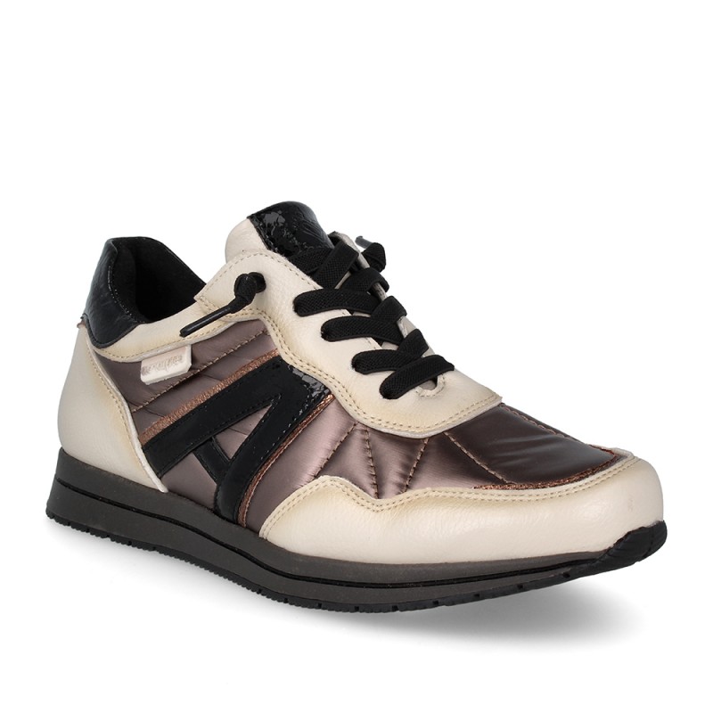 Deportivo Sneakers Casual AMARPIES cordón elástico letra lateral crema-bronce - Imagen 2