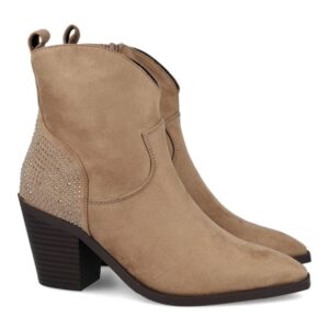 Botines cowboy D'ANGELA tachuelas en el talón con tacón en taupe