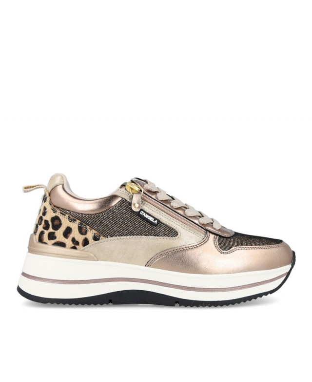 Sneakers Casual combi cremallera lateral D'ANGELA metalizada con cuña print