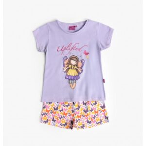 Pijama Santoro de verano para niña – Camiseta malva y pantalón corto mariposas