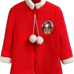 Bata de invierno Santoro roja de borreguito – Extra cálida y con detalle de pompones