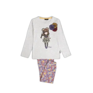 Pijama SANTORO Gorjuss Frida de algodón – Conjunto largo gris jaspe violeta suave y confortable