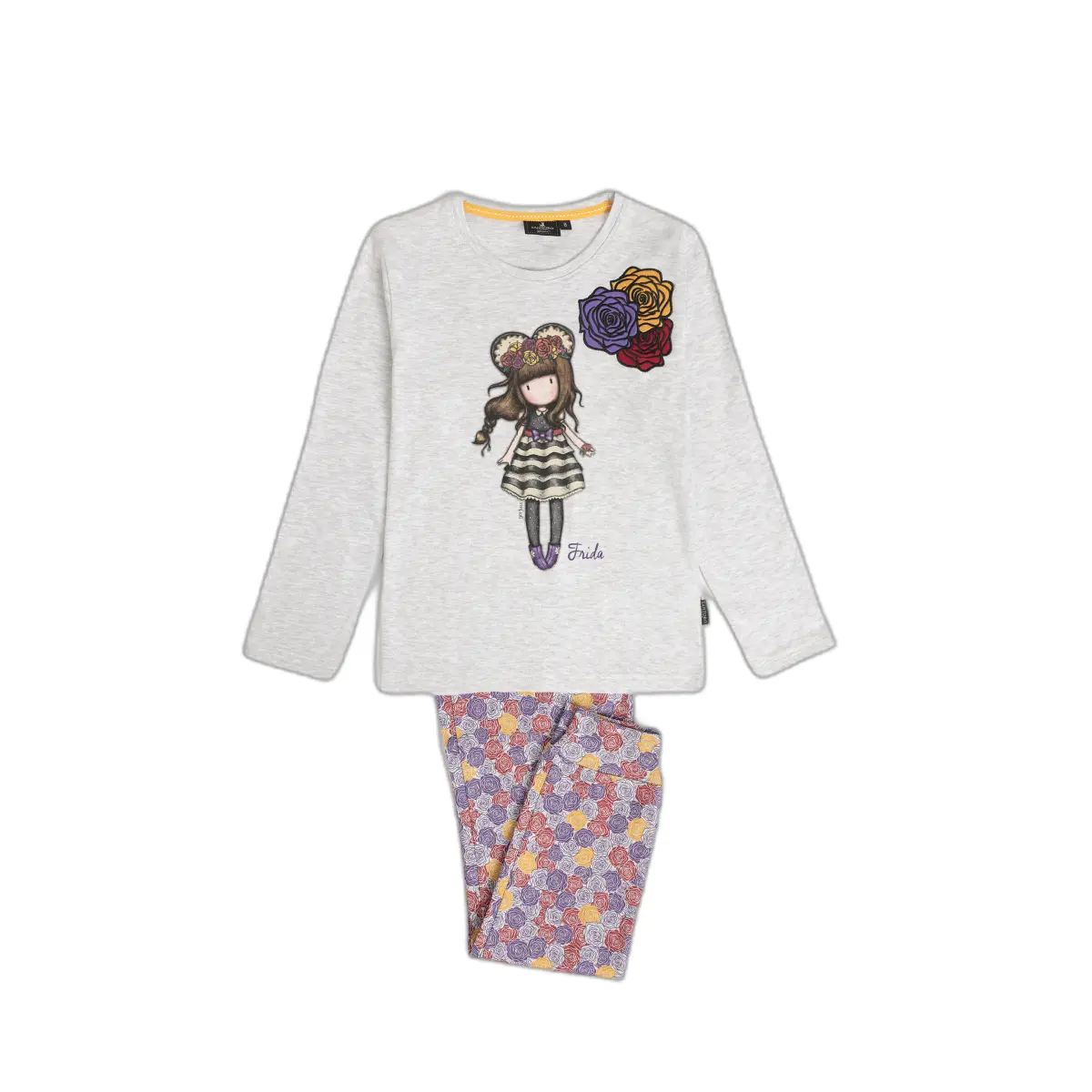 Pijama SANTORO Gorjuss Frida de algodón – Conjunto largo gris jaspe violeta suave y confortable