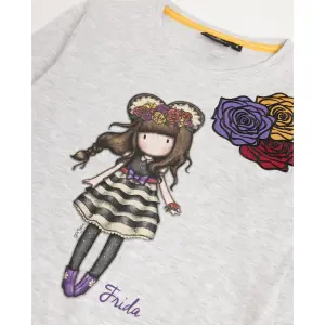 Pijama SANTORO Gorjuss Frida de algodón – Conjunto largo gris jaspe violeta suave y confortable - Imagen 4