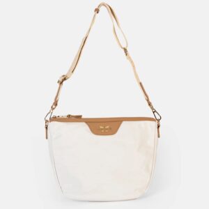 Bolso bandolera PEPE MOLL blanco roto con detalles taupe y dorados
