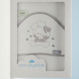 Capa de baño bebé DON ALGODÓN blanca bordes gris osito