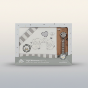 Juego de cuna INTERBABY 3 piezas algodón elefantes gris