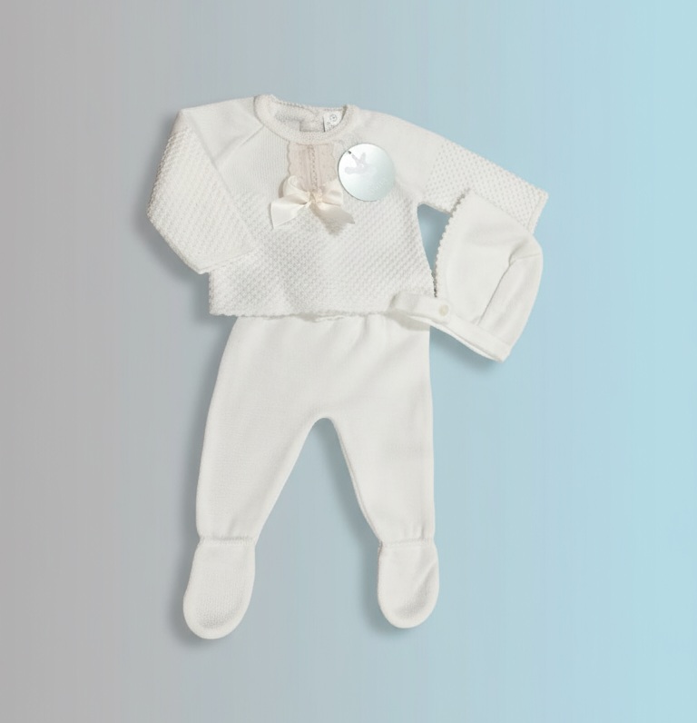 Conjunto de bebé 3 piezas BABY punto perlé beige