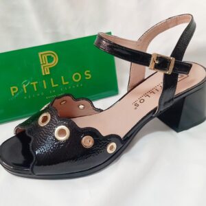 Sandalia PITILLOS negra charol con tacón ancho 11213