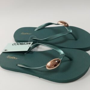 Chanclas de dedo mujer NICOBOCO verde detalle dorado