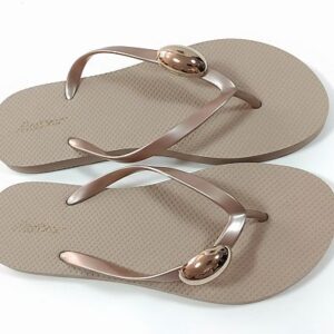 Chanclas de dedo mujer NICOBOCO beige detalle dorado