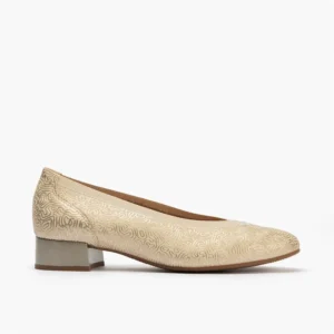 Zapato Salón PITILLOS Mujer Oro Tacón Bajo 3 cm | Zapato Cómodo de Piel Elegante