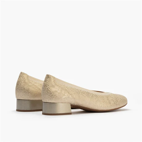 Zapato Salón PITILLOS Mujer Oro Tacón Bajo 3 cm | Zapato Cómodo de Piel Elegante - Imagen 2