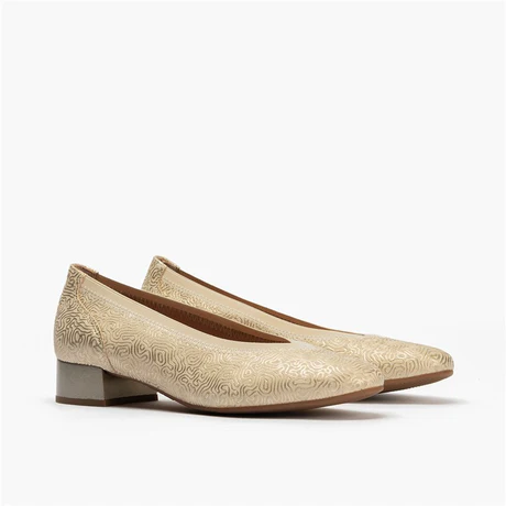 Zapato Salón PITILLOS Mujer Oro Tacón Bajo 3 cm | Zapato Cómodo de Piel Elegante - Imagen 4