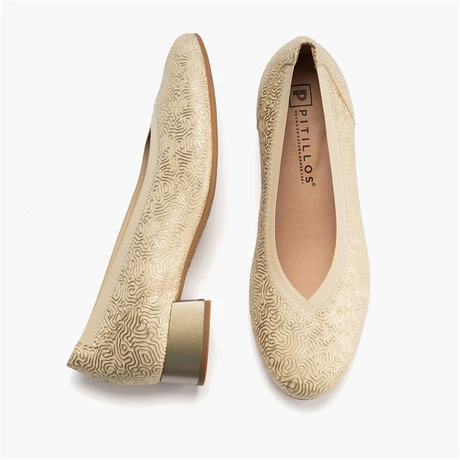 Zapato Salón PITILLOS Mujer Oro Tacón Bajo 3 cm | Zapato Cómodo de Piel Elegante - Imagen 3