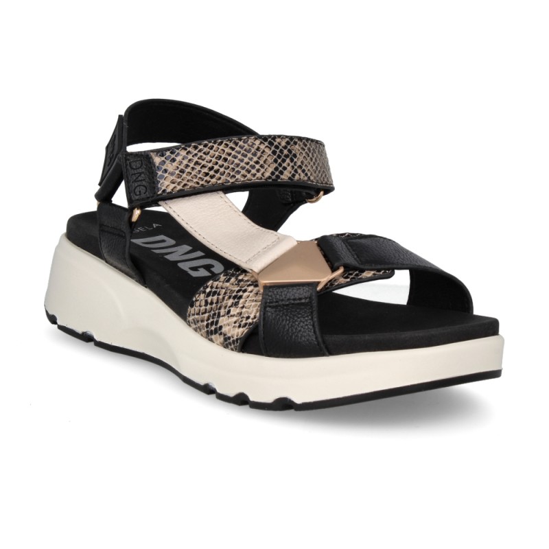 Sandalias negras combi mujer cuña cómoda D’Angela 30688 con velcro - Imagen 3