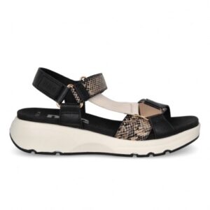 Sandalias negras combi mujer cuña cómoda D’Angela 30688 con velcro