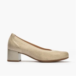 Zapato salón dorado mujer tacón medio piel PITILLOS 11130 cómodo