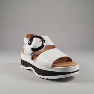 Sandalia confort mujer piel blanco y negro VALERIAS con cuña