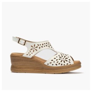 Sandalias Pitillos 11051 blancas con cuña de piel napa – cómodas y ligeras