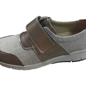 Zapato SUAVE Mujer Piel Beige y Platino con Velcro – Plantilla Air Function Extraíble