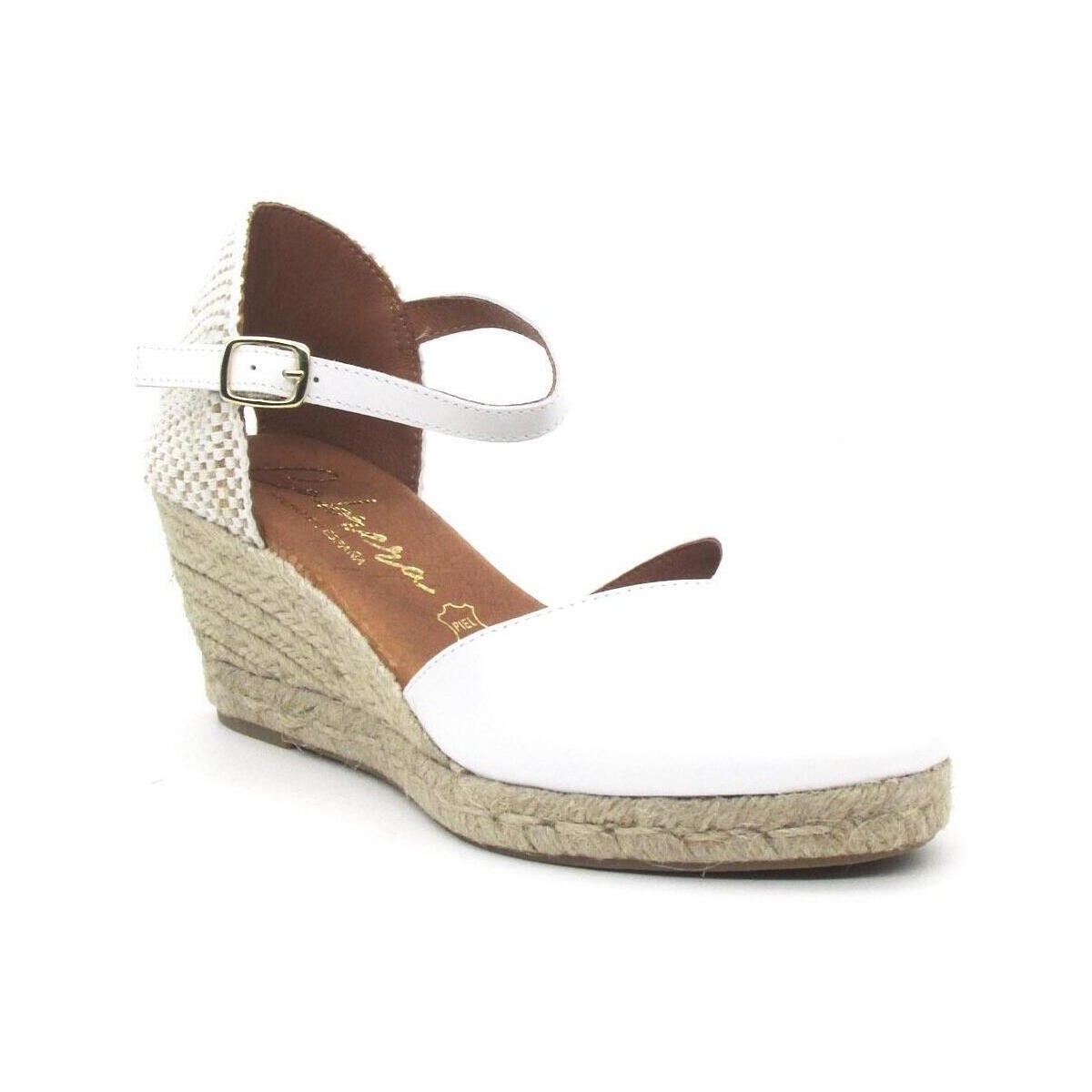 Alpargatas CABRERA Blancas de Piel con Cuña de Yute 6,5 cm