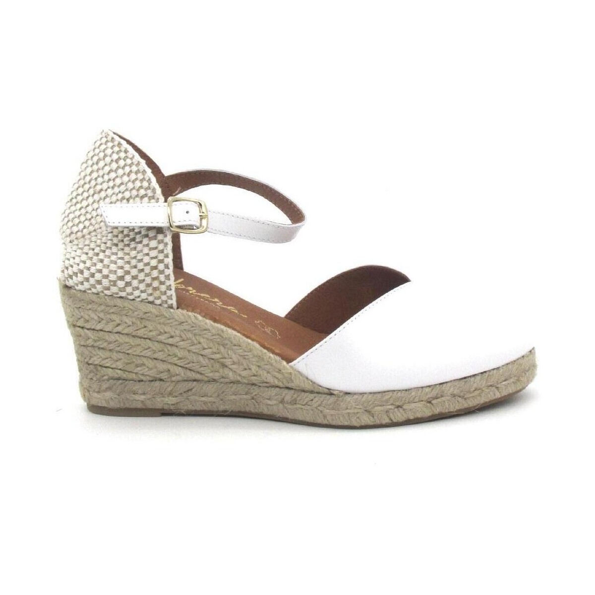 Alpargatas CABRERA Blancas de Piel con Cuña de Yute 6,5 cm - Imagen 2